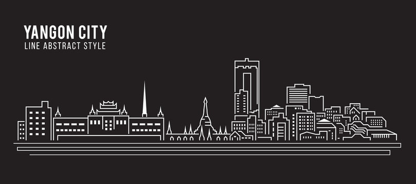 Cityscape Building Line art Vector Illustration design -Yangon city
