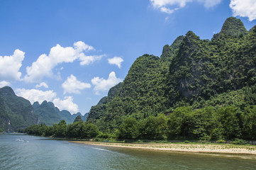 The Lijiang river and karst mountains scenery in autumn