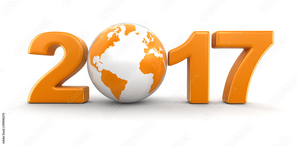 Poster globe with 2017. image with clipping path.