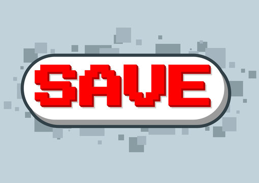 Pixel computer game save text screen