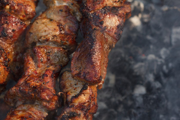 Meat fried on campfires