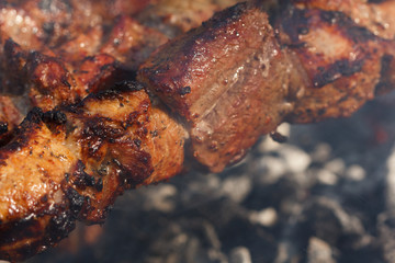 Meat fried on campfires