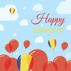 Naklejka premium Romania Independence Day Flat Patriotic Design. Romanian Flag Balloons. Happy National Day Vector Card.