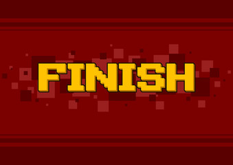 Pixel art finish screen design on red background
