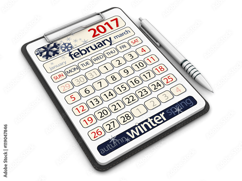 Poster clipboard with february 2017. image with clipping path
