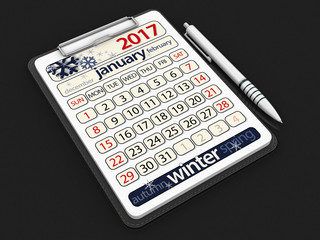 Clipboard with January 2017. Image with clipping path