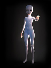 3D rendering of an alien encounter.