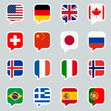 speech bubbles with country flags