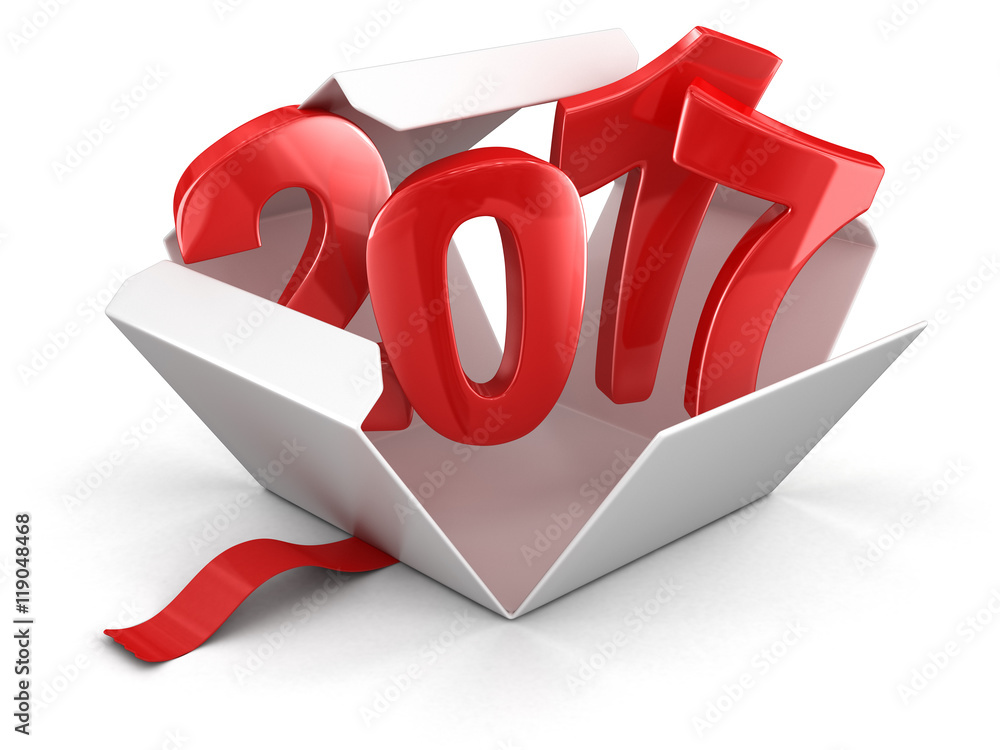 Poster open package with 2017. image with clipping path