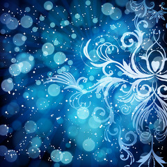 Abstract floral pattern on a blue background.
