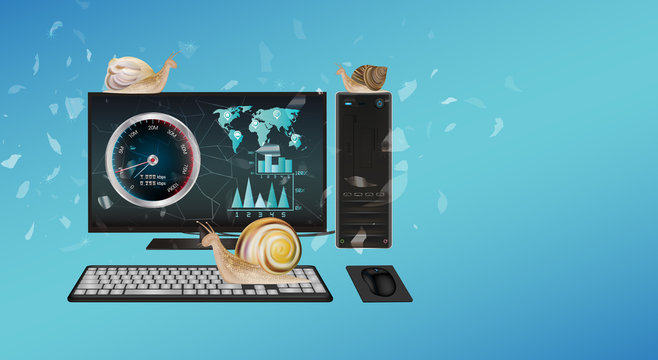 slow desktop computer with snail