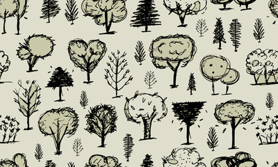 Fototapeta premium Seamless pattern with trees, sketch for your design