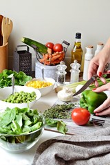 Homemeade salad. Healthy Lifestyle. Cooking with vegetables