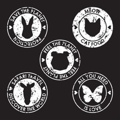 Round old distort eco stamp. Nature, animal products, wildlife them