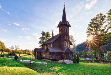 Fototapeta na wymiar Wooden church, Tatranska Javorina, High Tatra Mountains, Western