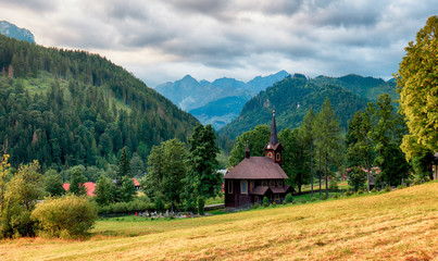 Naklejka premium Wooden church, Tatranska Javorina, High Tatra Mountains, Western