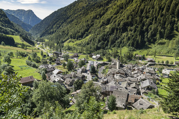 Fototapeta na wymiar View of the typical northern Italy old stone Village of Carcoforo in Valsesia