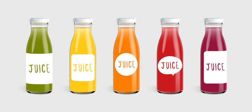 Glass juice bottle with label template ready for you design. Packaging vector 

