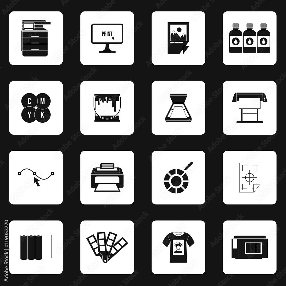 Aufkleber printing icons set in simple style. printing service set collection vector illustration