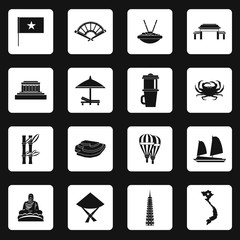 Vietnam icons set in simple style. Vietnam tourist attractions set collection vector illustration