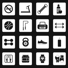 Fitness icons set in simple style. Sport equipment set collection vector illustration
