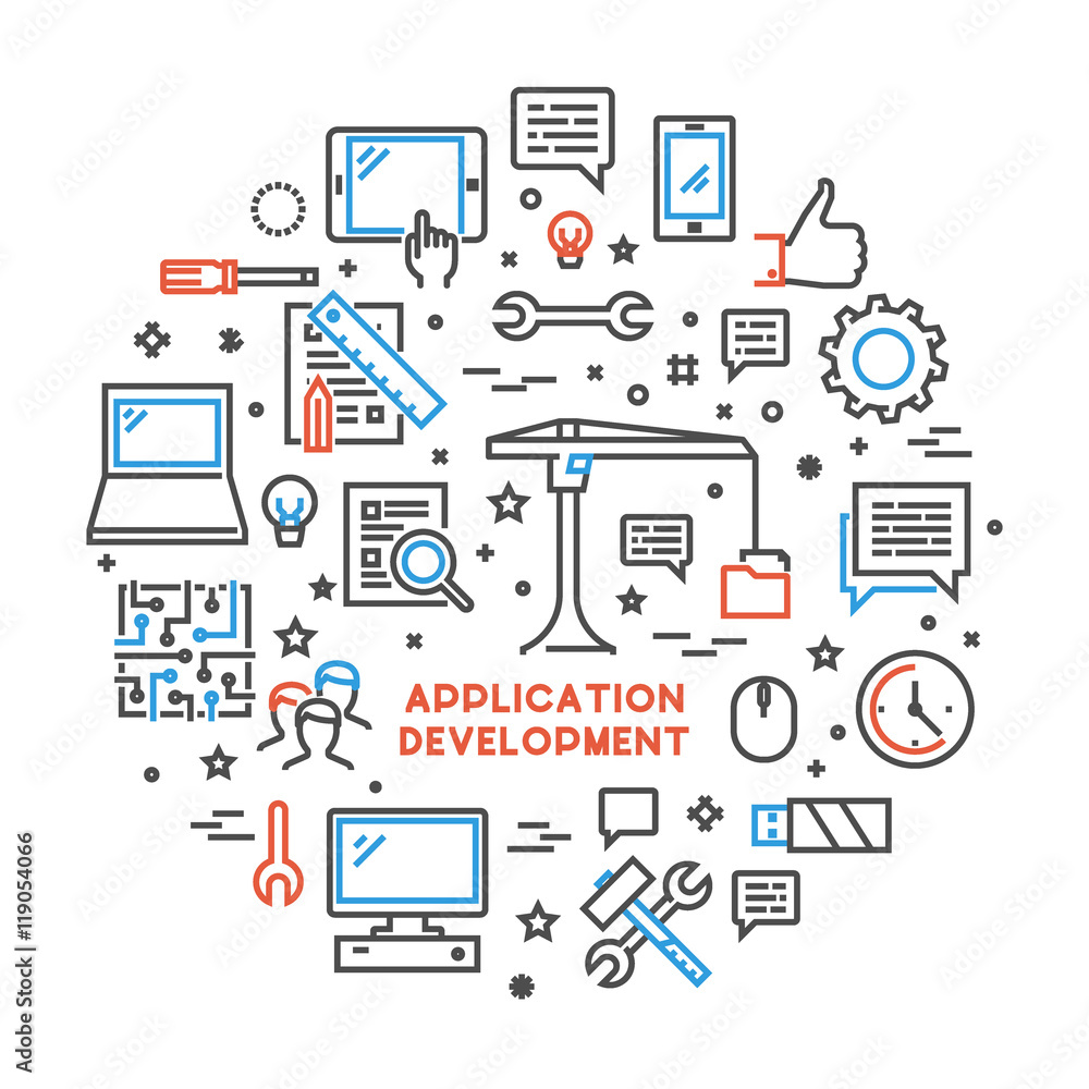 Poster vector line concept for application development