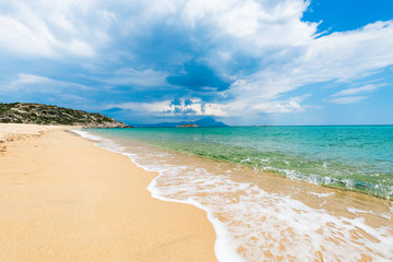 Beach scene showing sand, sea and sky