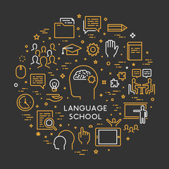 Vector line concept foreign language school