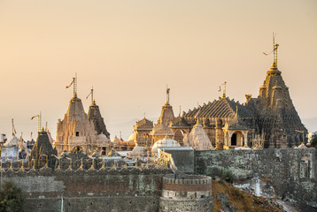 Fototapeta premium Jain temples on top of Shatrunjaya hill. Palitana (Bhavnagar district), Gujarat, India