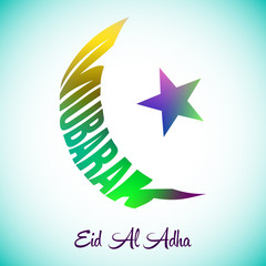 vector illustration with Eid Al Mubarak greeting card background.Islamic half moon Mubarak lettering