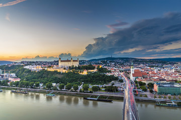 Bratislava, Slovakia - Panoramic View with the Castle and Old Town at Sunset
