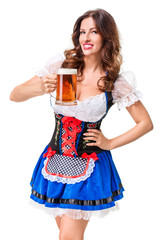 Beautiful young brunette girl of oktoberfest beer stein