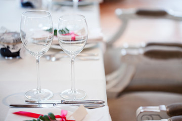 Wedding banquet, small restaurant floral, decor in red, informal style.