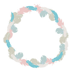 Cute colorful feather frame design; circle decoration