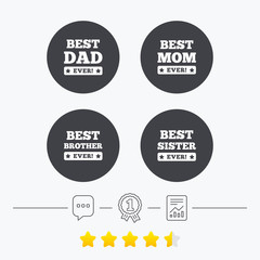 Obraz premium Best mom and dad, brother, sister icons.