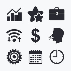 Business signs. Graph chart and case icons.