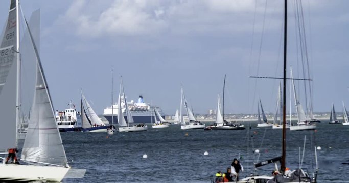 Time lapse view of sailing boats in a regatta