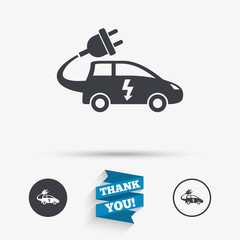 Electric car sign icon. Hatchback symbol.