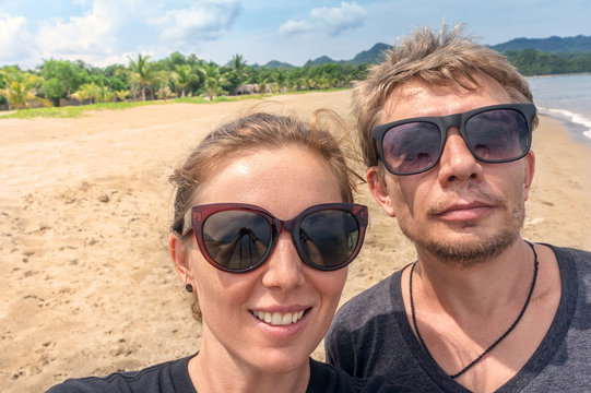 Couple traveling selfie