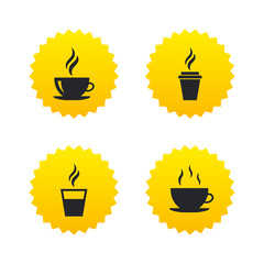 Coffee cup icon. Hot drinks glasses symbols.