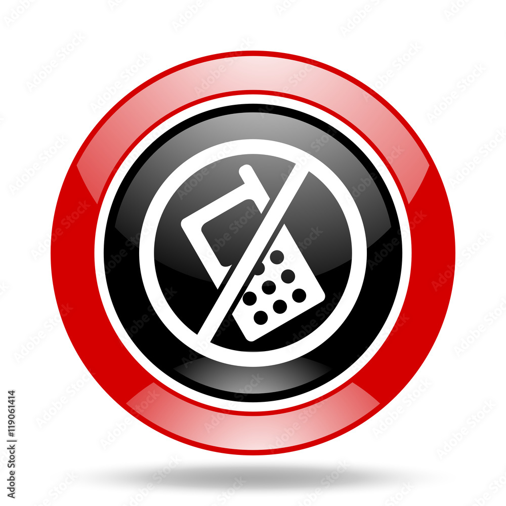 Poster no phone red and black web glossy round icon