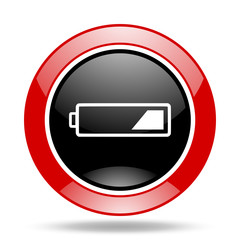 battery red and black web glossy round icon