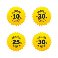 Sale discount icons. Special offer price signs.