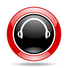 headphones red and black web glossy round icon