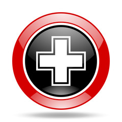 pharmacy red and black web glossy round icon