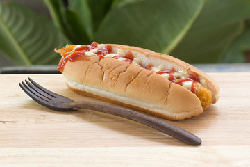 hot dog with ketchup