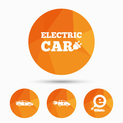 Electric car sign. Sedan and Hatchback transport