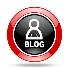 blog red and black web glossy round icon