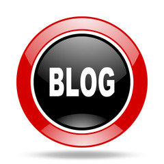blog red and black web glossy round icon