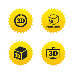 3d technology icons. Printer, rotation arrow.